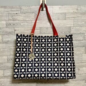 Spartina 449 Hilton Head Market Tote Navy Bag Coral Straps Mermaid Charm Coastal